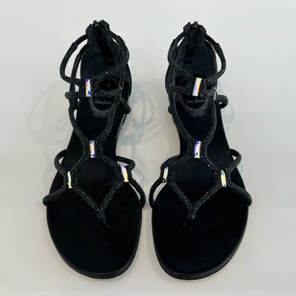 RENE CAOVILLA BLACK CRYSTAL GLADIATOR SANDALS SIZE IT 38 / US 38
